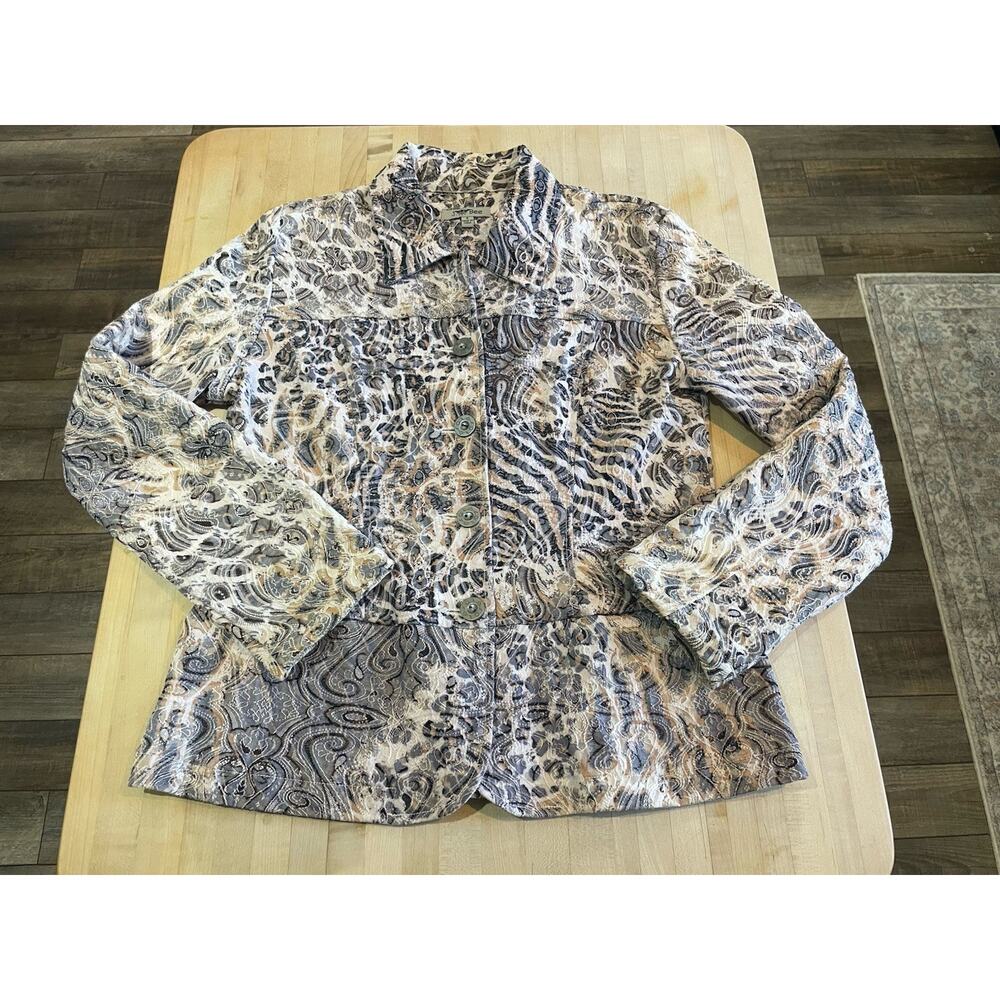 J. Bee Women’s Blazer Jacket S Animal Print Jacquard Textured Zip Front Stretchy